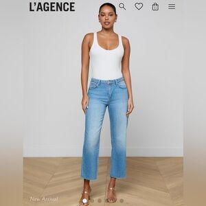 L'AGENCE Wanda High Rise Crop Wide Leg Light Blue Straight Leg Jeans NWT